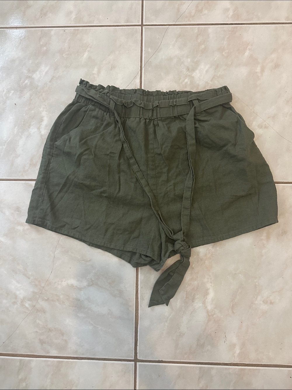 Charlotte Russe Lien Olive Green Paperbag Waist Tie Shorts